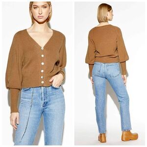 Apparis  Italy “The Stacey” V-neck Tan Button Up Top/Cardigan Extra Long Cuff OS